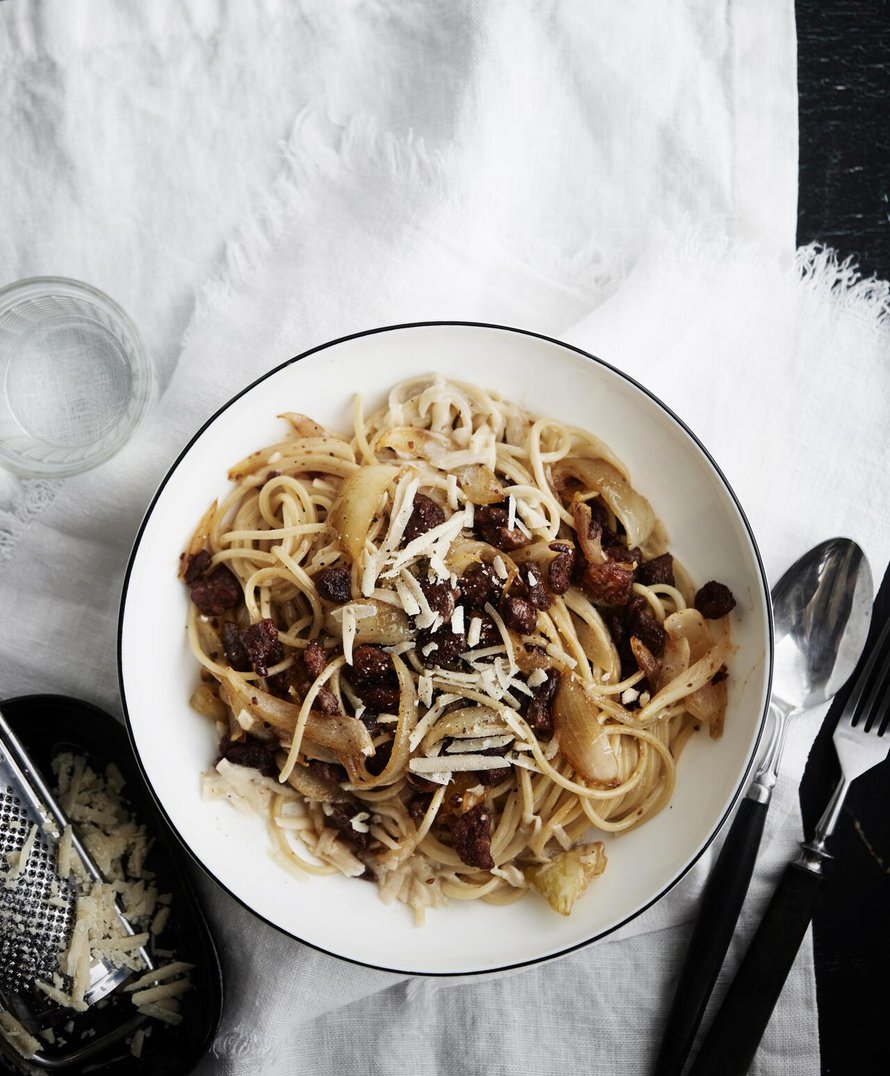 vegaaninen ja helppo pasta carbonara | Kodin Kuvalehti