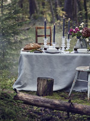 Ihana rauha. Se tuli Kodin Kuvalehden suuren jouluruokajutun nimeksi. Sitä varten helsinkiläismetsään loihdittiin joulupöytä yhtenä lokakuisena päivänä.