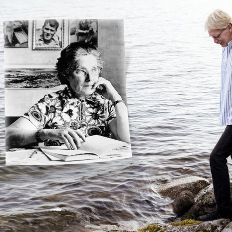 <macro_left> Anni Blom<HH>qvist viihtyi syrjässä ihmisjoukoista ja kirjoitti aamuisin keittiön puusohvalla. ”Hän totesi usein, että kynän on pakko antaa lentää, kun kirjoittamiseen ei ole aikaa tuhlattavaksi”, Hans Colliander sanoo. 