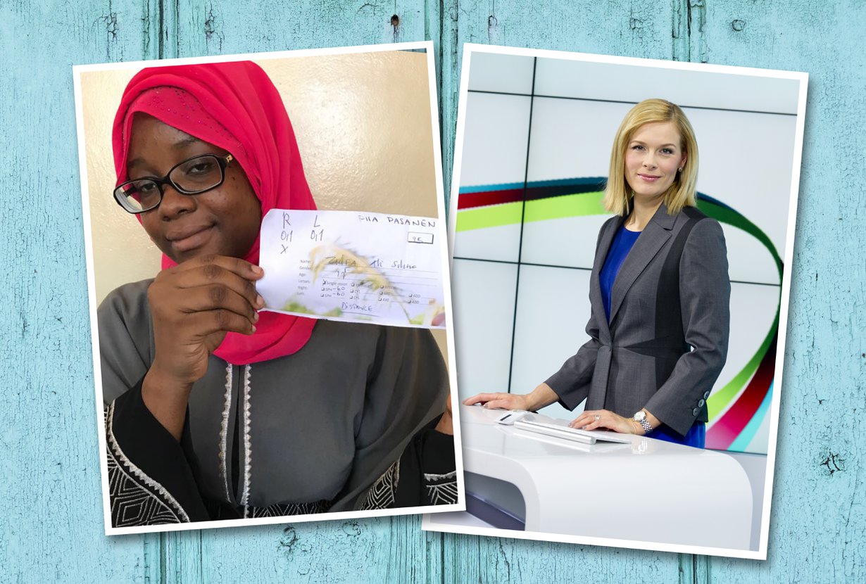 Zulfa poseeraa laseissa, jotka hänelle lahjoitti Piia Pasanen. Ennen laseja opiskelu oli lähes mahdotonta Zulfan heikon näön takia.