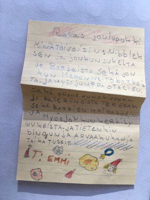 Tämä kirje löytyi hiljattain kirjoittajansa äidin lipaston laatikosta – avaamattomana. Phone fun skipper ja jumppastacie ovat edelleen saamatta.