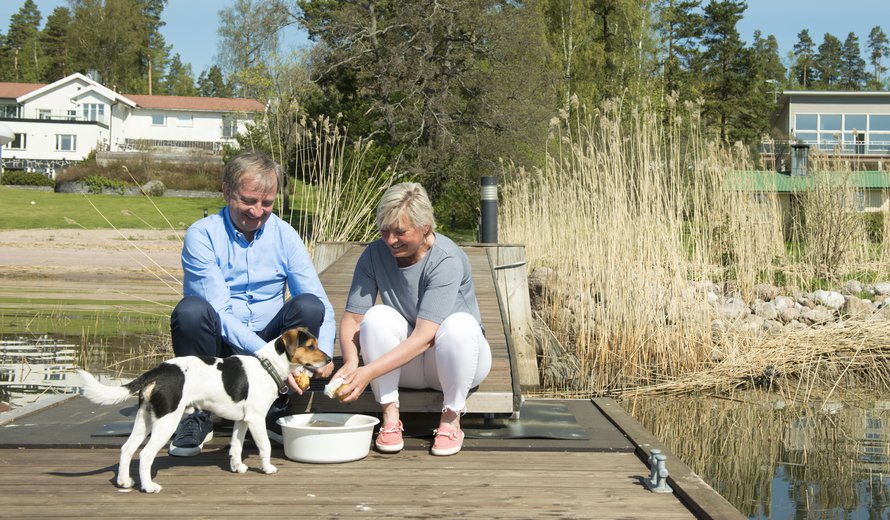 Hjallis Harkimo ja sisko Maria Thelen asuvat naapureina. ”Kesällä tulee varmasti oltua paljon yhdessä, kun minulle tulee uusi koira. Se pääsee leikkimään yhdessä Marian koiran Wifin kanssa”, Hjallis kertoo.