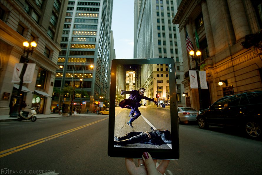 Batman: Yön ritari, Chicago. "Kun elokuvantekijät kuvasivat tätä kohtausta, he saivat kadun suljettua. Me emme saaneet."