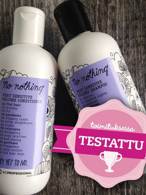 No nothing Very Sensitive Volume -sampoo ja hoitoaine, molemmat 300 ml, 9,90 e / kpl. Tuuheuttavan lisäksi tarjolla kosteuttava, väriä suojaava sekä vahvistava ja korjaava tuotepari.