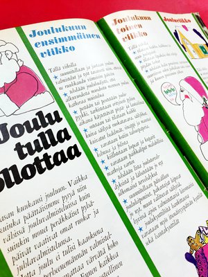 Jo 1967 Kodin Kuvalehdessä neuvottiin jakamaan joulun tehtävät kaikkien perheenjäsenten kesken.