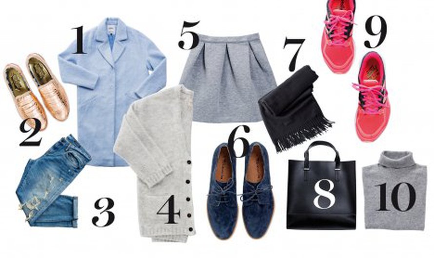 1. Takki 119,95 e, Only. 2. Tennarit 139 e, Ted Baker. 3. Farkut 149 e, Tommy Hilfiger. 4. Villatakki 89,95 e, Selected. 5. Hame 59,95 e, Soaked in Luxury. 6. Kengät 79,95 e, Tamaris. 7. Huivi 179 e, Tiger of Sweden. 8. Nahkalaukku 99,90 e, Global. 9. Lenkkarit 149 e, New Balance. 10. Neule 99,90 e, Global.