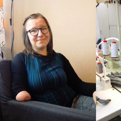 Parikymppisenä Mari keksi laittaa hiuspompulan ”pikkukäden” ympärille ja neulepuikon pompulan alle.  ”Johan alkoi sujua!”