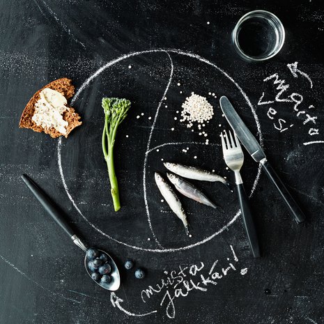 Puolet lautasesta on varattu kasviksille.