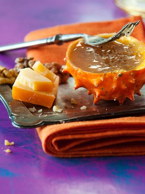 Kvittenihillo on tarjolla kiwanon kuoressa.