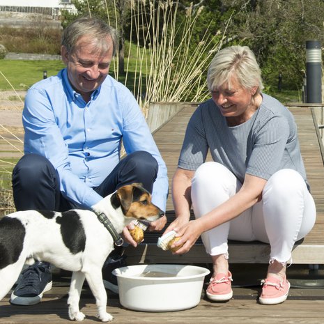 Hjallis Harkimo ja sisko Maria Thelen asuvat naapureina. ”Kesällä tulee varmasti oltua paljon yhdessä, kun minulle tulee uusi koira. Se pääsee leikkimään yhdessä Marian koiran Wifin kanssa”, Hjallis kertoo.