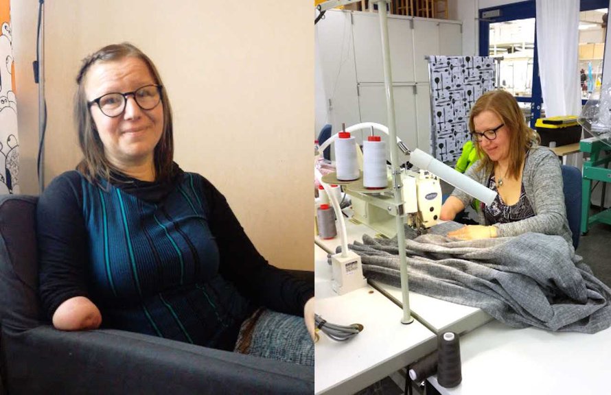 Parikymppisenä Mari keksi laittaa hiuspompulan ”pikkukäden” ympärille ja neulepuikon pompulan alle. ”Johan alkoi sujua!”