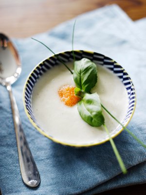 Hienostunut fenkolikeitto saa kuohkeutta kermavaahdosta.