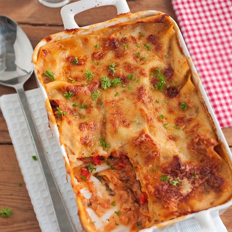 Mehevä kasvislasagne on esikuvansa veroinen eli mehevä ja täyteläinen.