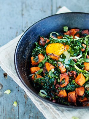 Tässä pyttipannussa on reilusti vihreää! Pyttis maistuu lounaana tai tuhtina aamupalana.