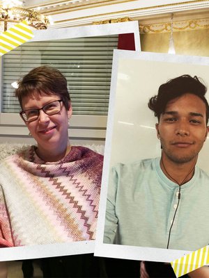 Siivooja Heli Riihiaho juhli linnassa vuonna 2014. Taleb Hossaini sai kutsun 100-vuotisjuhliin. 